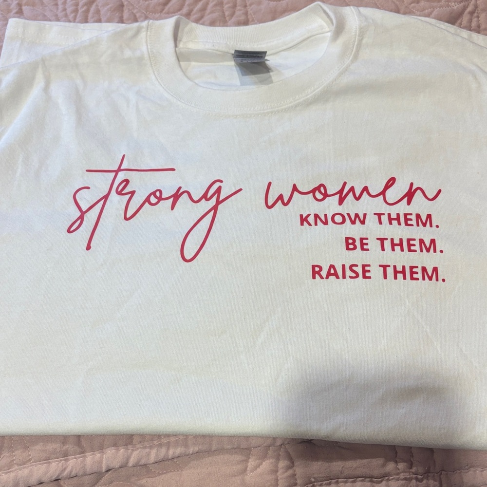 Women's White T-Shirt with Red Text